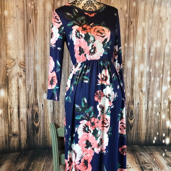Floral Printed Maxi Dress Various Size Blue - Picture 3 of 8